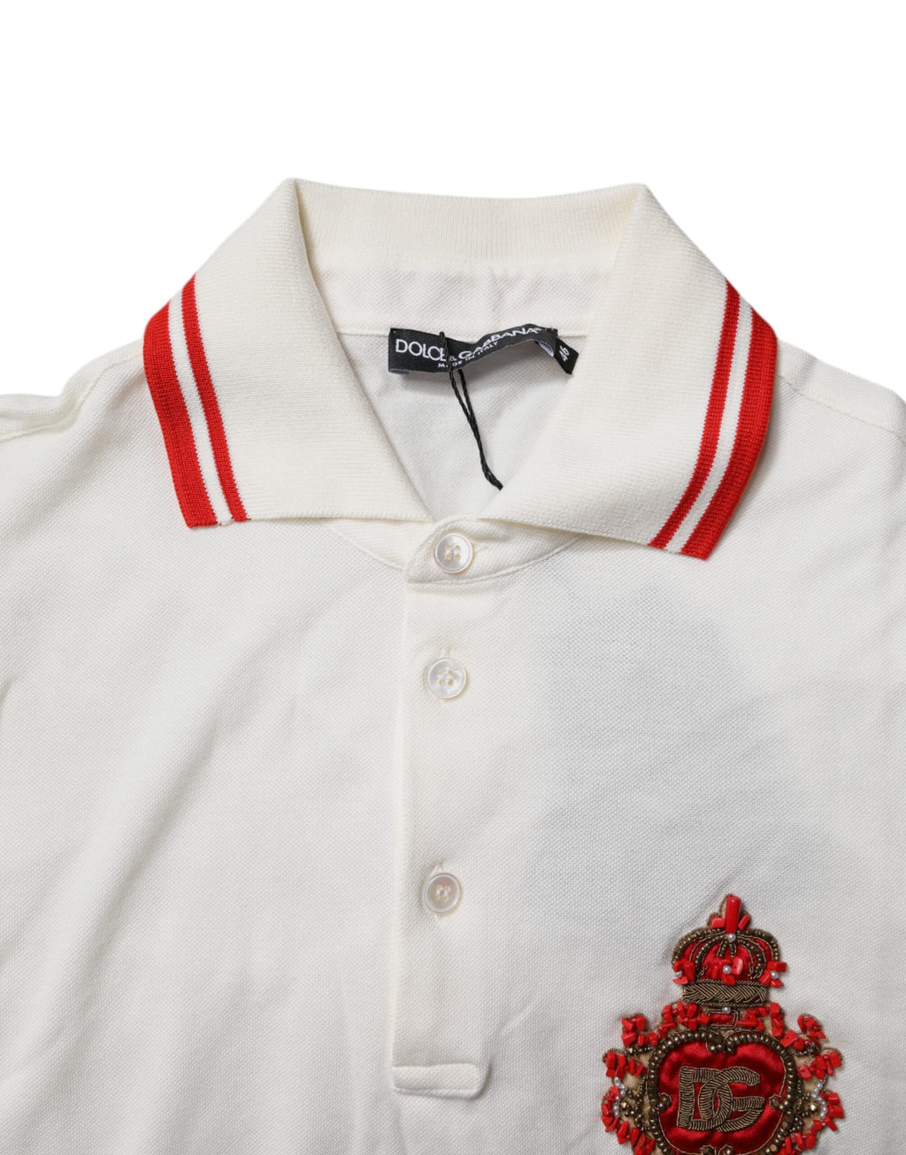 Polo homme Dolce & Gabbana blanc en coton avec logo, col à revers, style classique et élégant.