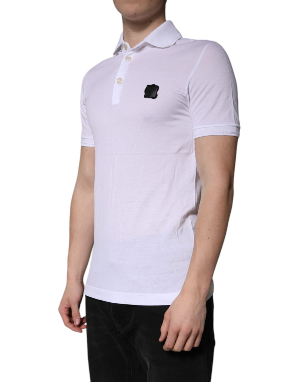 T-shirt polo blanc en coton Dolce & Gabbana avec logo brodé, col classique et style élégant.