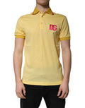 T-shirt polo en coton jaune Dolce & Gabbana avec logo et col, vue de face.