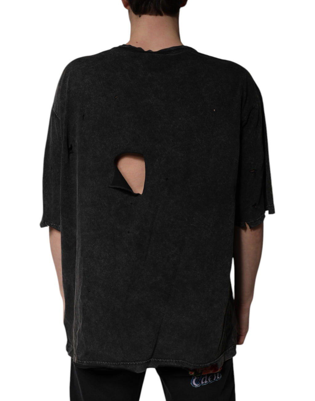 T-shirt en coton noir avec imprimé graphique Dolce & Gabbana, col ras du cou, style moderne et élégant.