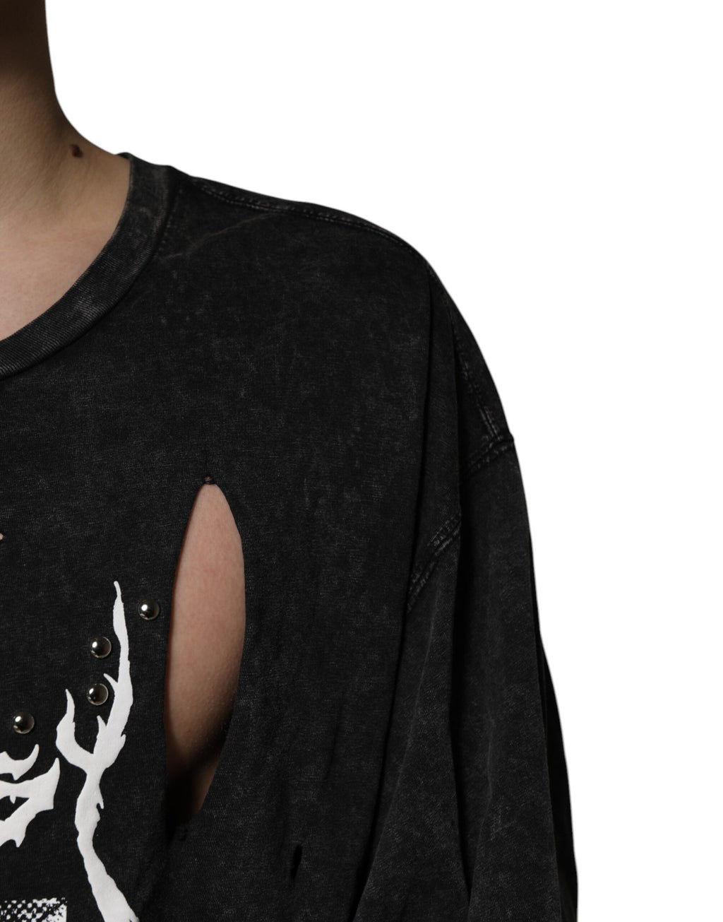 T-shirt en coton noir avec imprimé graphique Dolce & Gabbana, col rond, style décontracté, visible en gros plan.