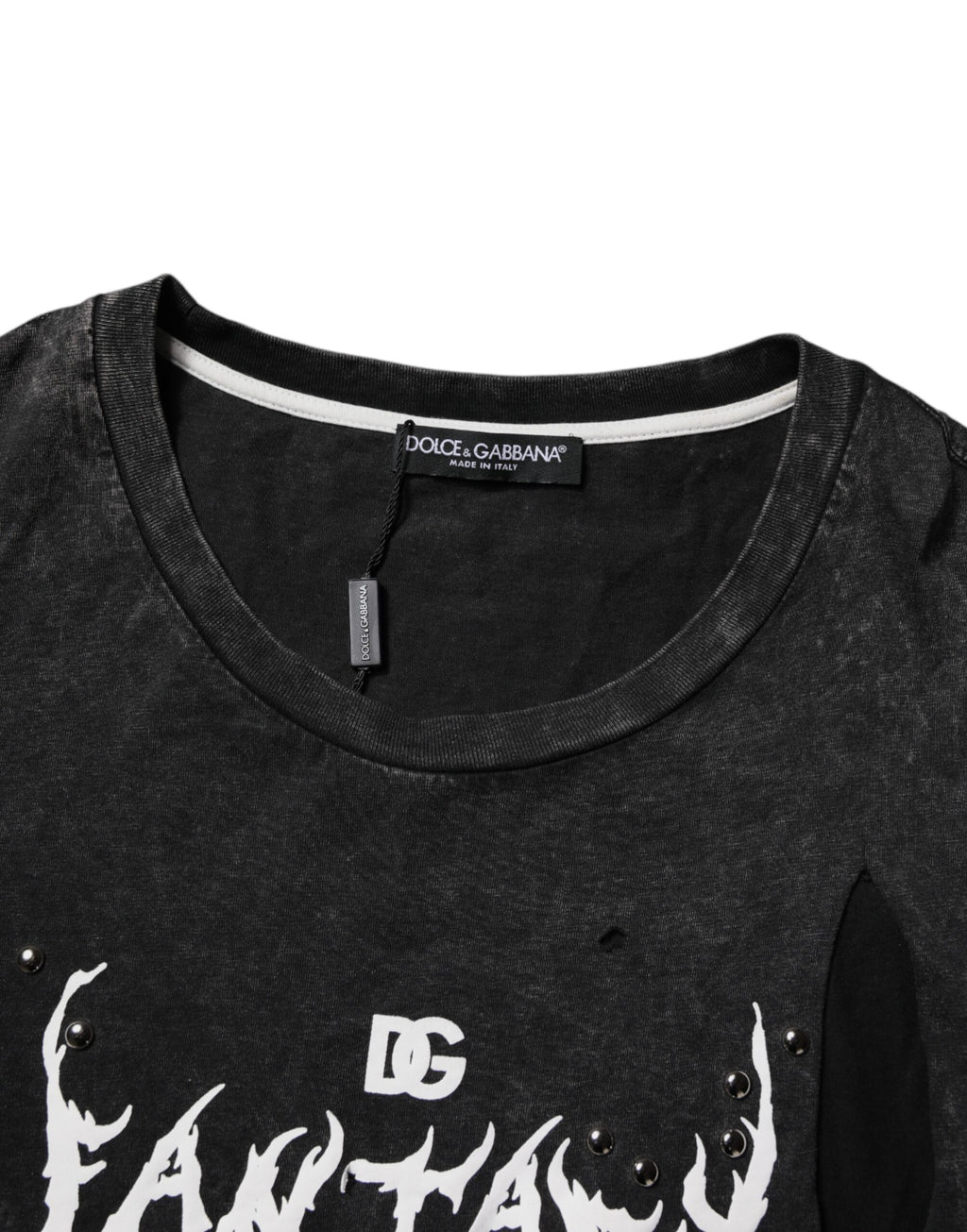 T-shirt en coton noir avec imprimé graphique Dolce & Gabbana, col rond, style décontracté et moderne.