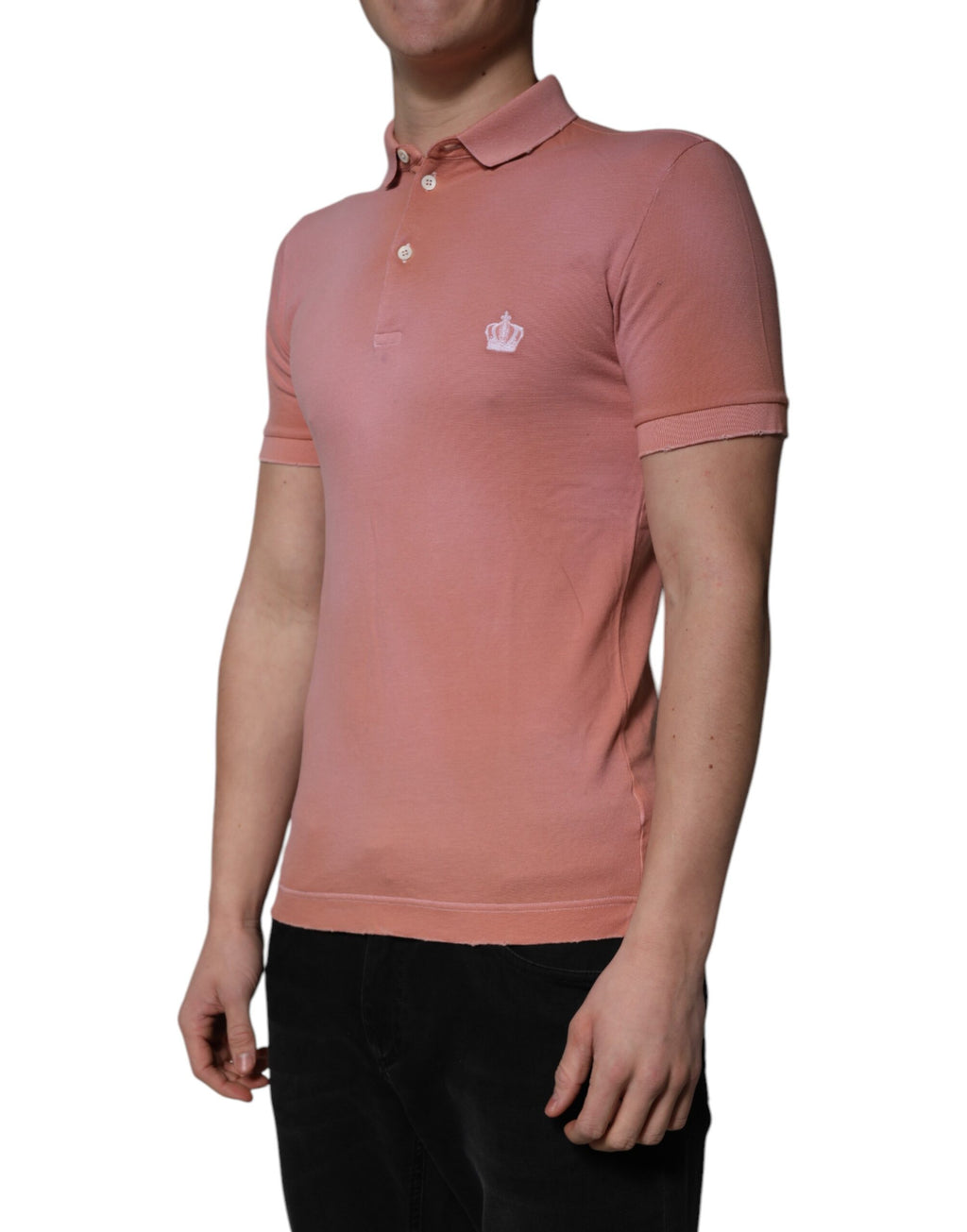 T-shirt polo rose en coton Dolce & Gabbana avec col à couronne, design élégant et coloré.