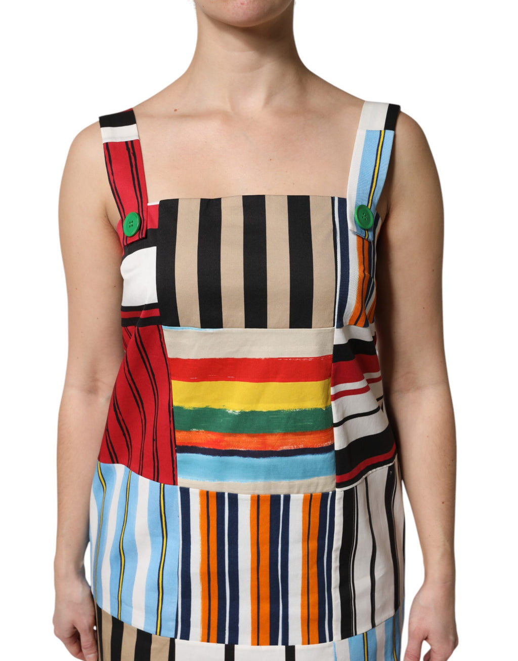 Robe sans manches Dolce & Gabbana en coton multicolore à rayures, style élégant et coloré.