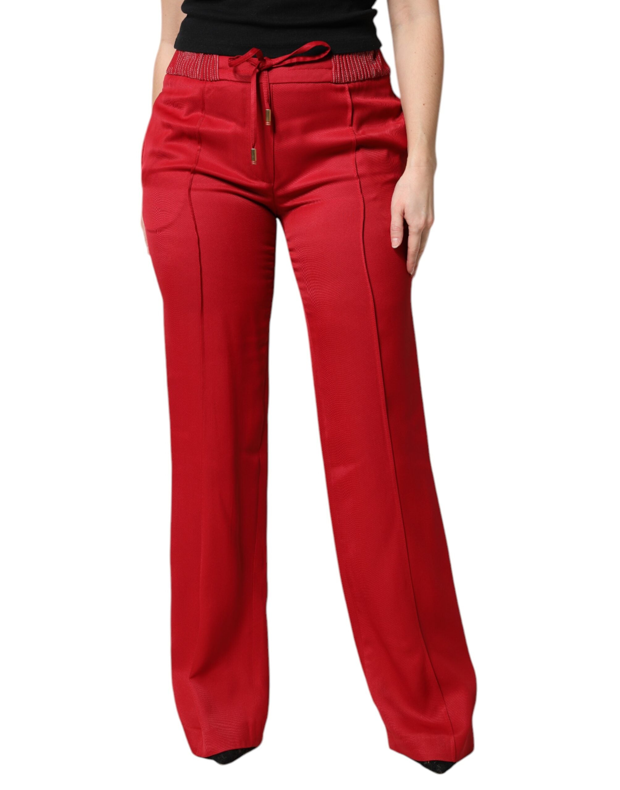Pantalons droits en viscose rouge de Dolce & Gabbana, style élégant et moderne, à la coupe droite.