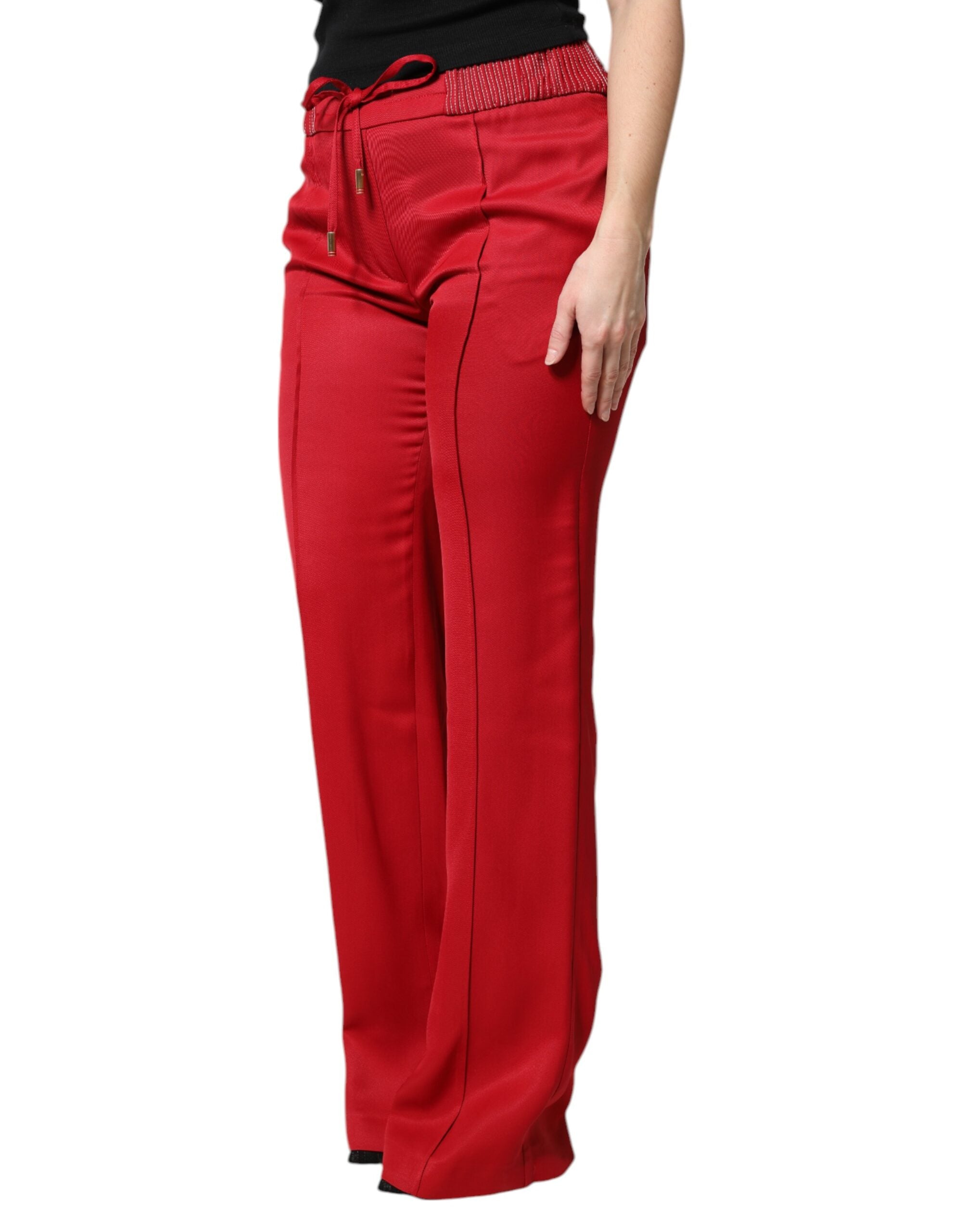 Pantalon rouge en viscose à coupe droite de Dolce & Gabbana, vêtement élégant pour femmes.