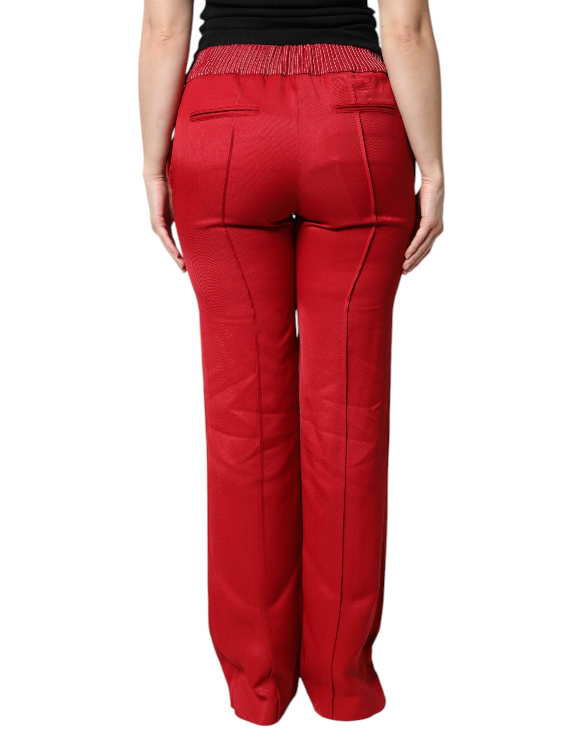 Pantalon droit en viscose rouge de Dolce & Gabbana, style élégant, visible sur fond neutre.