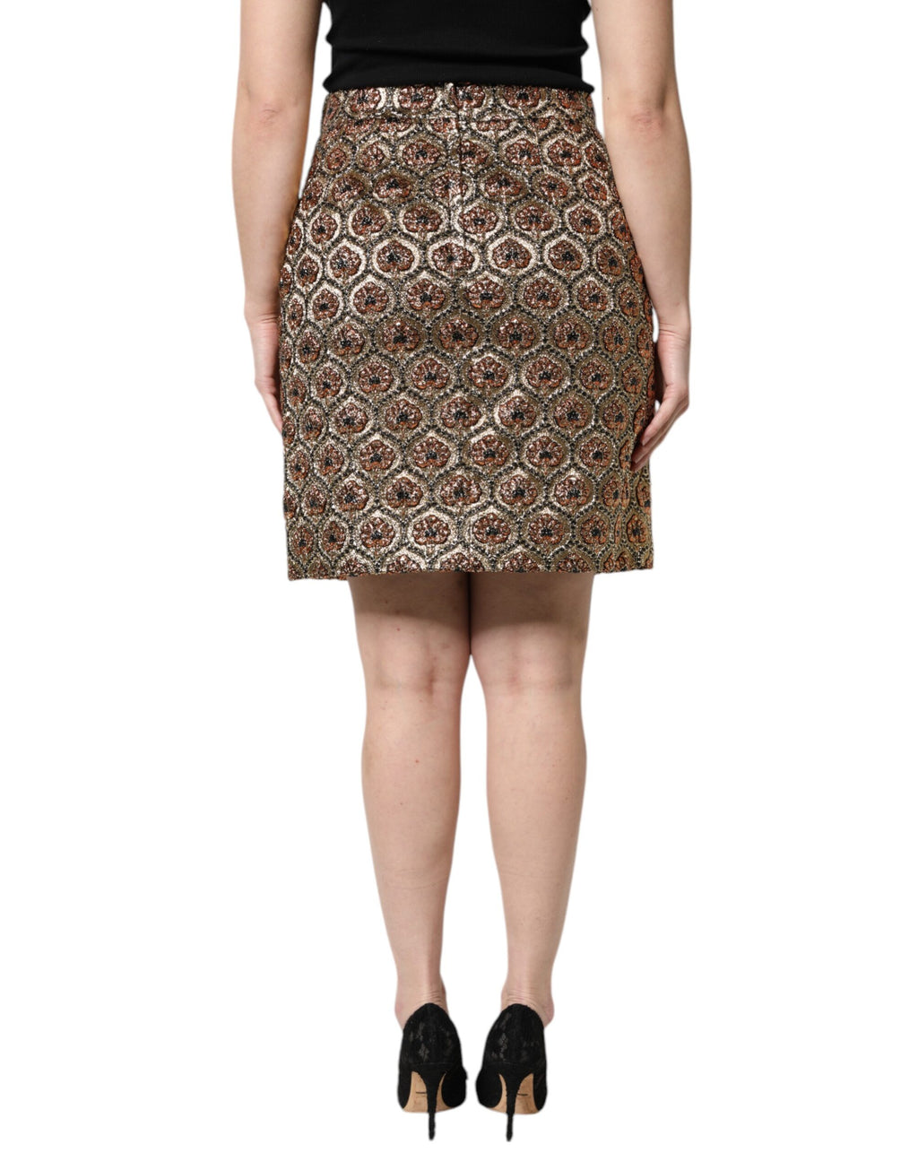 Jupe courte en polyester à broderie brun Dolce & Gabbana, style évasé et tendance, pour un look élégant et moderne.