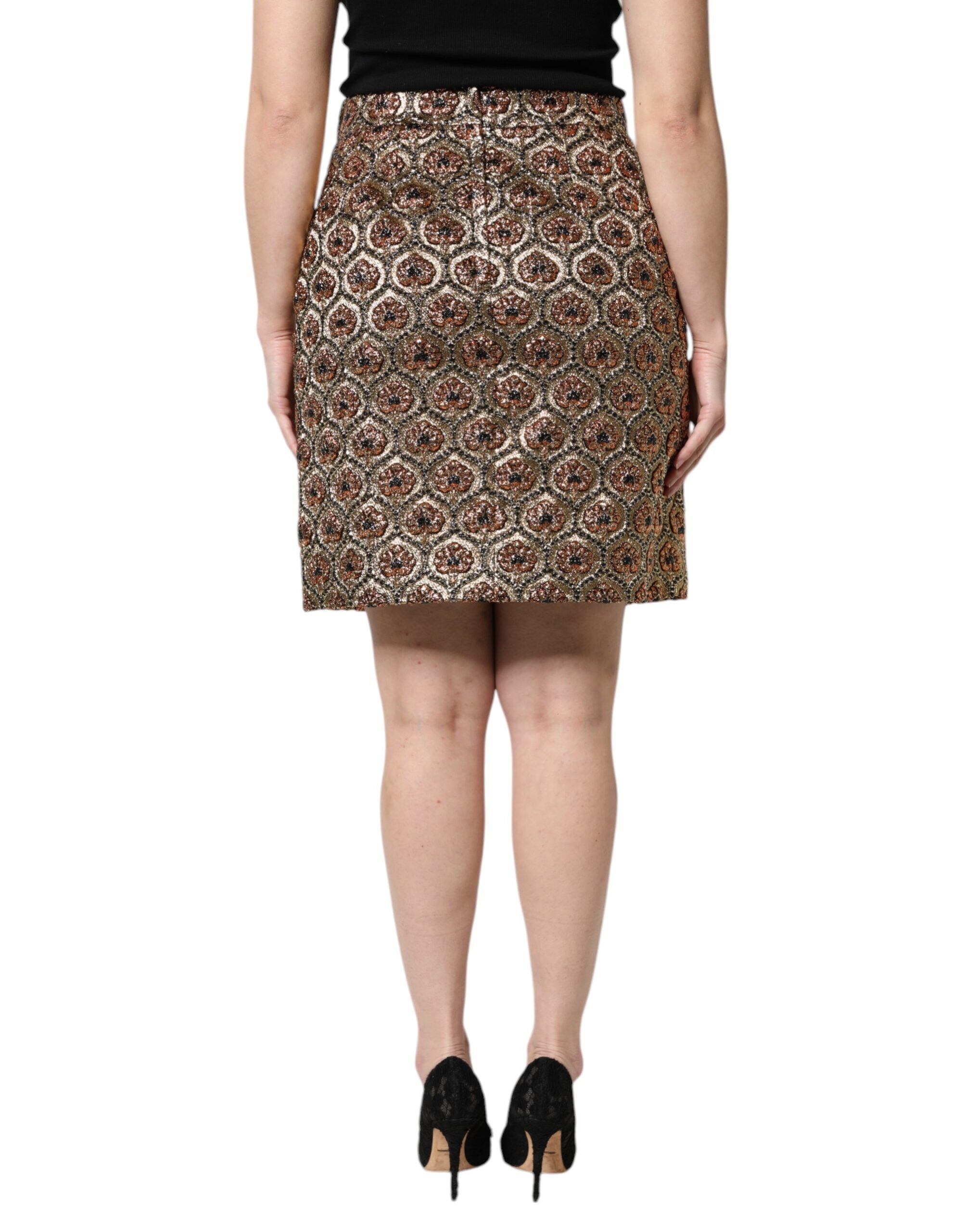 Jupe courte en polyester à broderie brun Dolce & Gabbana, style évasé et tendance, pour un look élégant et moderne.