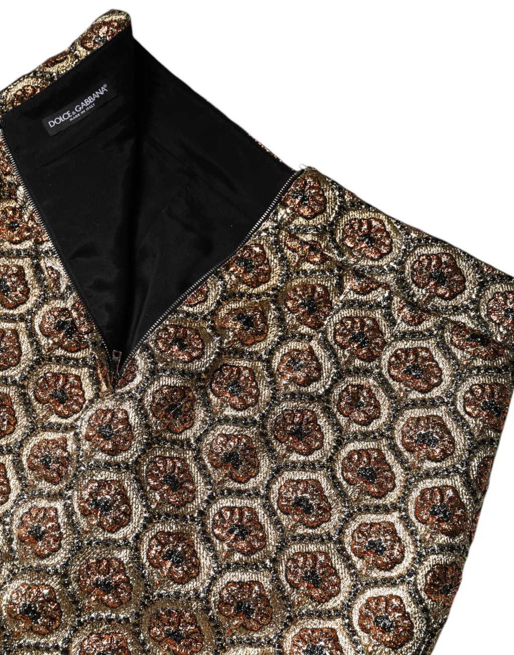 Jupe courte en polyester à brocart marron de Dolce & Gabbana, coupe en A élégante et sophistiquée.