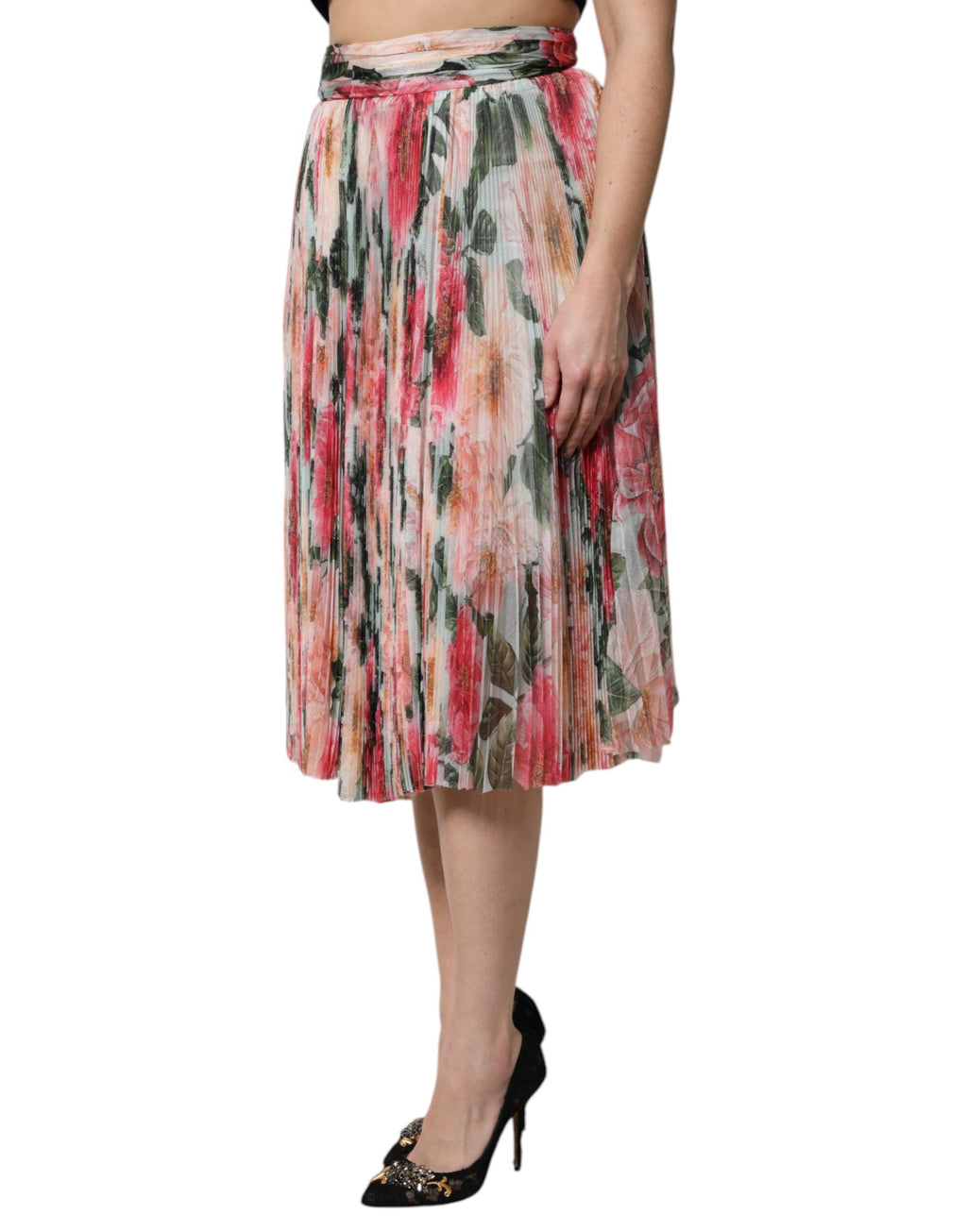 Jupe midi en soie multicolore à fleurs à taille haute de Dolce & Gabbana, élégante et fluide.