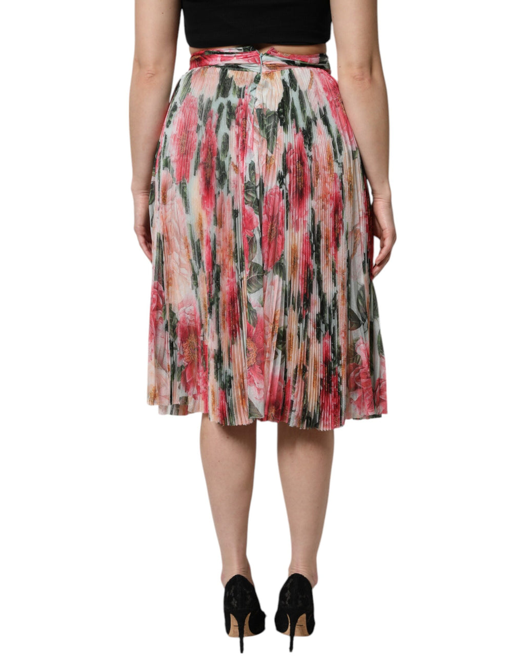 Jupe midi en soie multicolore à fleurs à taille haute de Dolce & Gabbana, élégante et fluide, avec un motif floral vibrant.