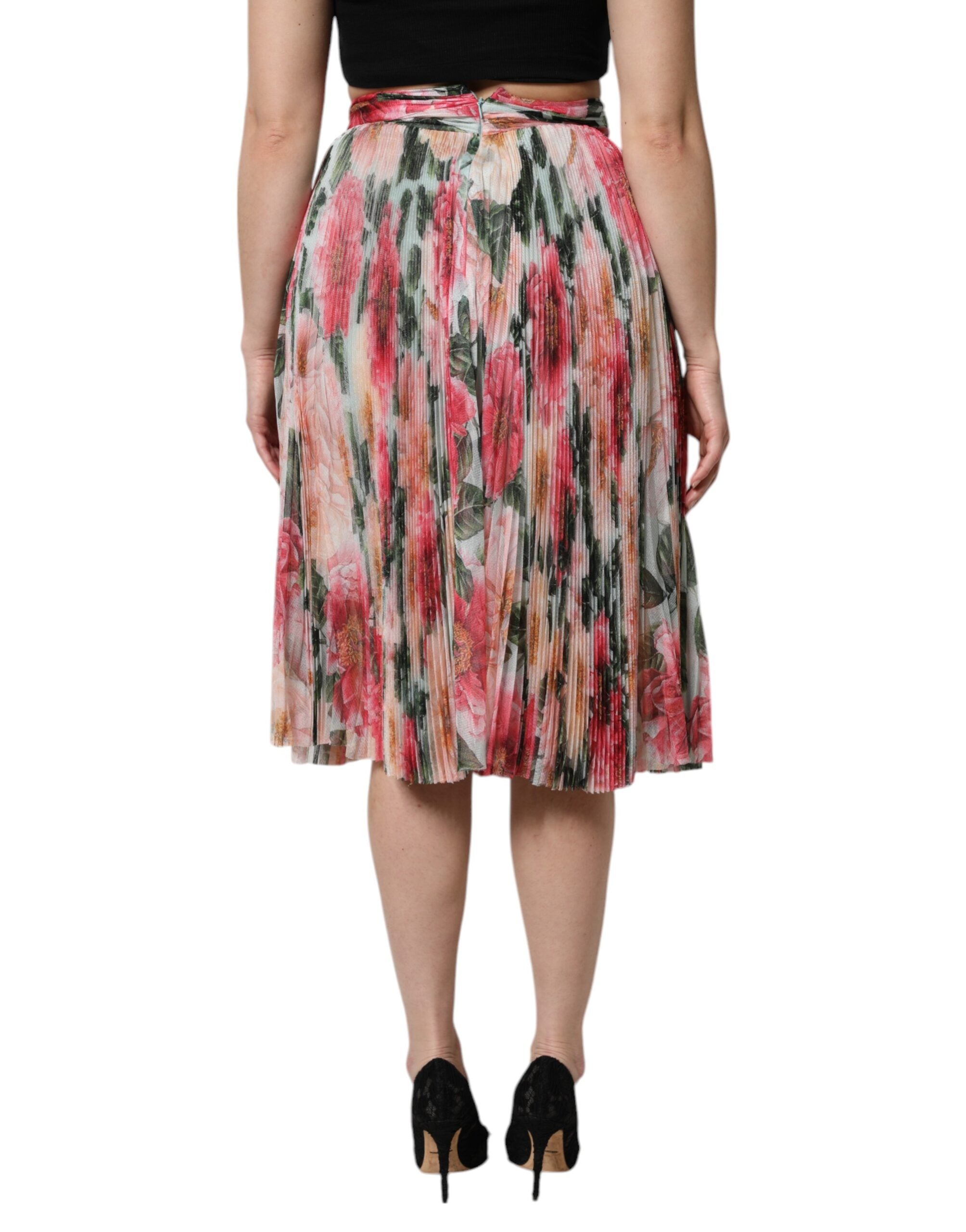 Jupe midi en soie multicolore à fleurs à taille haute de Dolce & Gabbana, élégante et fluide, avec un motif floral vibrant.