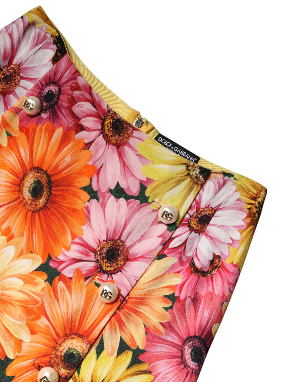 Jupe courte à taille haute Dolce & Gabbana à fleurs multicolores, motif floral vibrant et tissu léger.