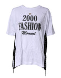 T-shirt blanc Dolce & Gabbana en coton avec imprimé, col ras du cou et laçages, style décontracté et élégant.
