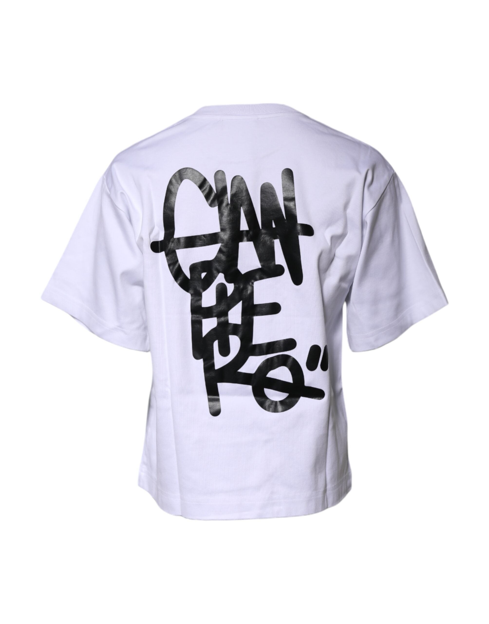 T-shirt blanc en coton à imprimé Dolce & Gabbana, col rond, style décontracté et confortable.