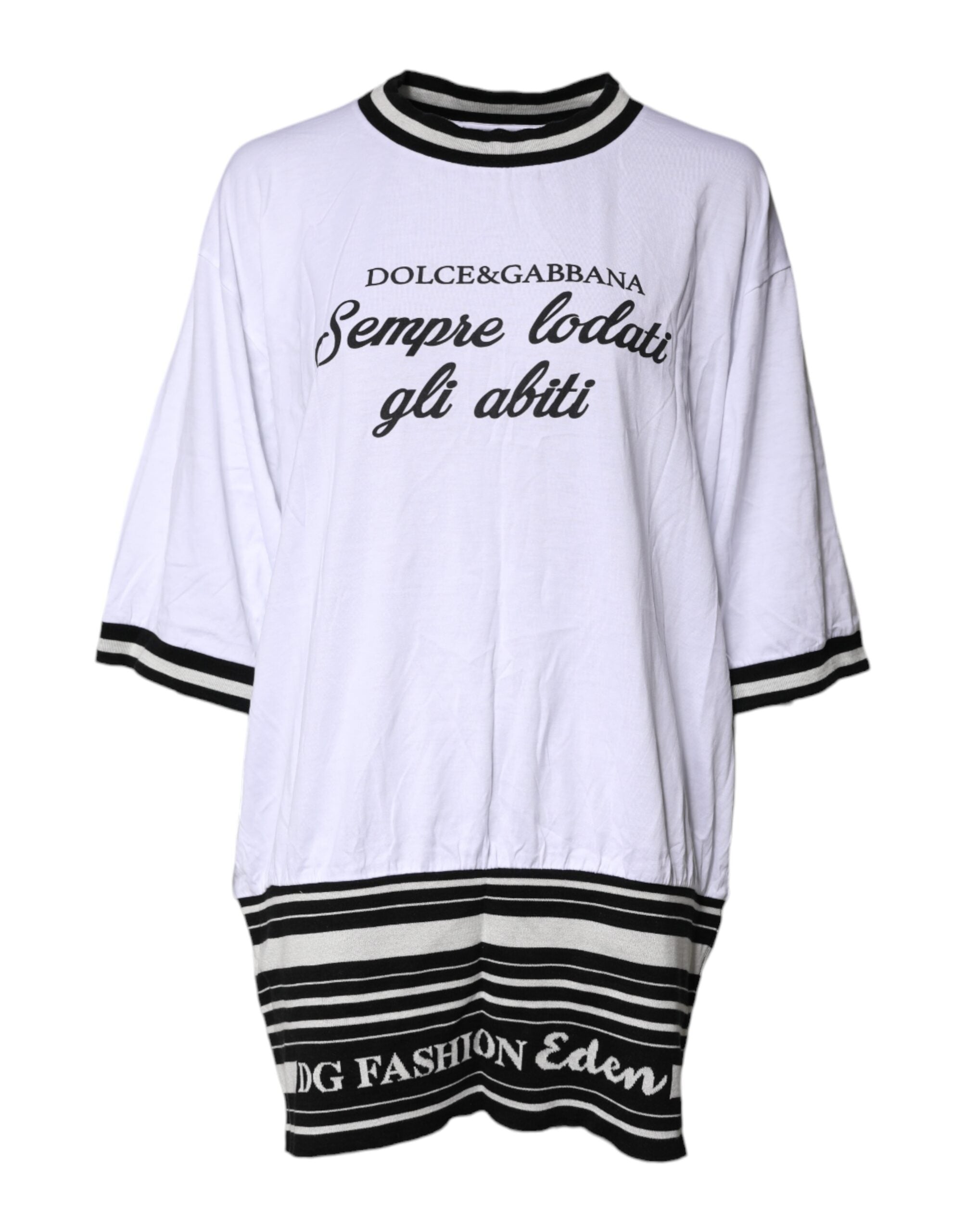 T-shirt blanc en coton Dolce & Gabbana avec col rond, mode fashion, vue frontale.