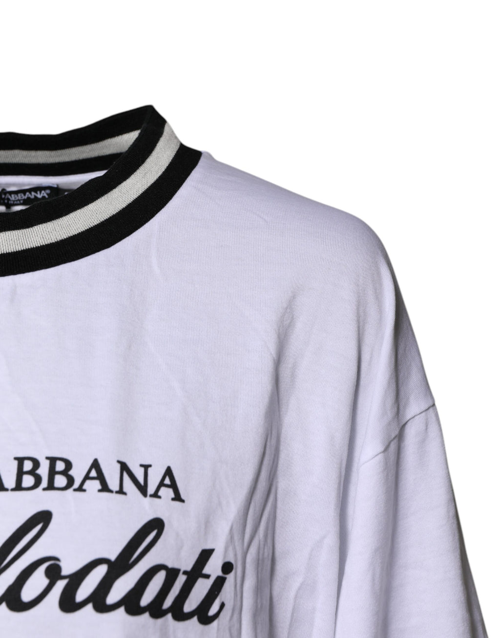 T-shirt blanc en coton Dolce & Gabbana avec col ras du cou, vue de face, mode fashion élégante.