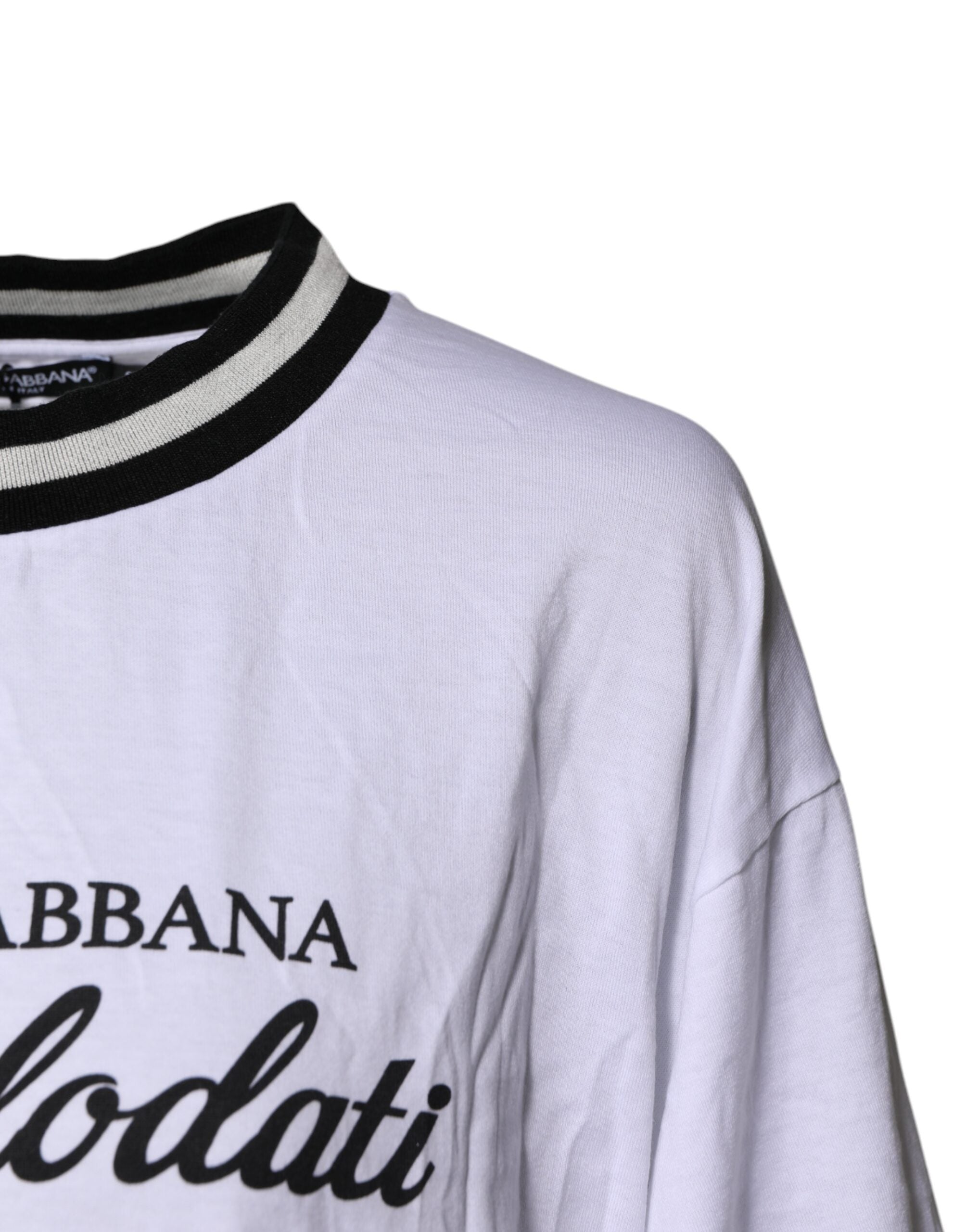 T-shirt blanc en coton Dolce & Gabbana avec col ras du cou, vue de face, mode fashion élégante.