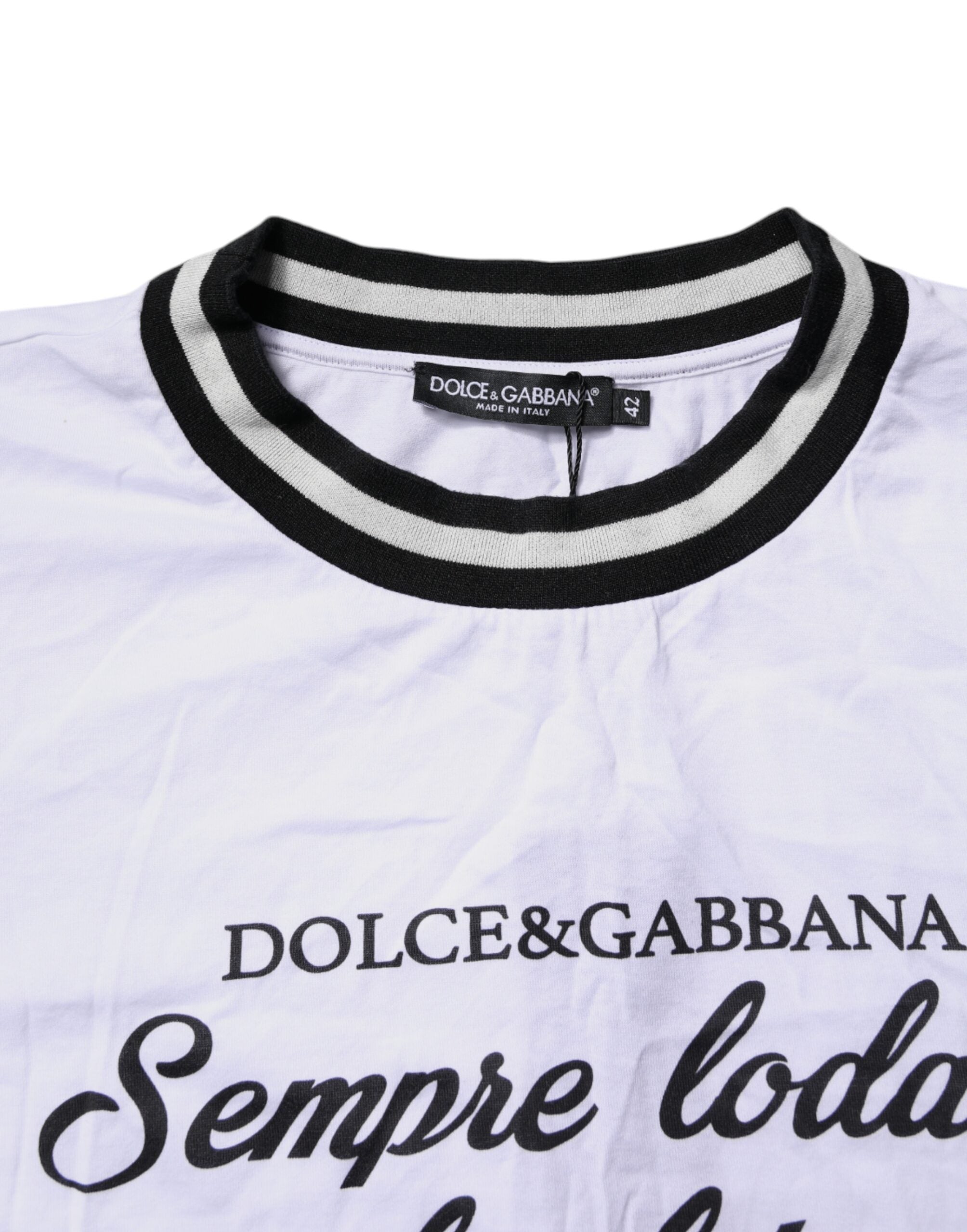 T-shirt blanc en coton Dolce & Gabbana, tee-shirt à col rond, style mode Dolce & Gabbana, visible en détail dans l'image.