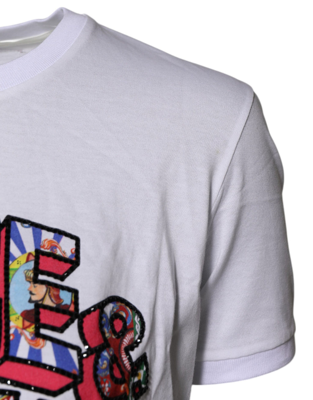 T-shirt blanc en coton Dolce & Gabbana avec logo imprimé, col rond, vue de face.