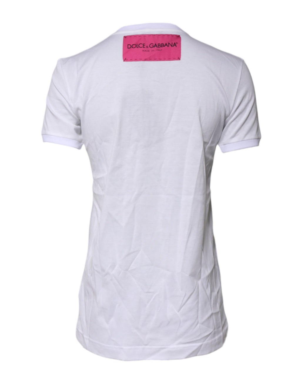 T-shirt rond en coton blanc Dolce & Gabbana avec logo imprimé, style décontracté et élégant, vue de face.