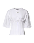 Chemisier Dolce & Gabbana en coton blanc, manches 3/4, style élégant et décontracté, affiché sur un mannequin.