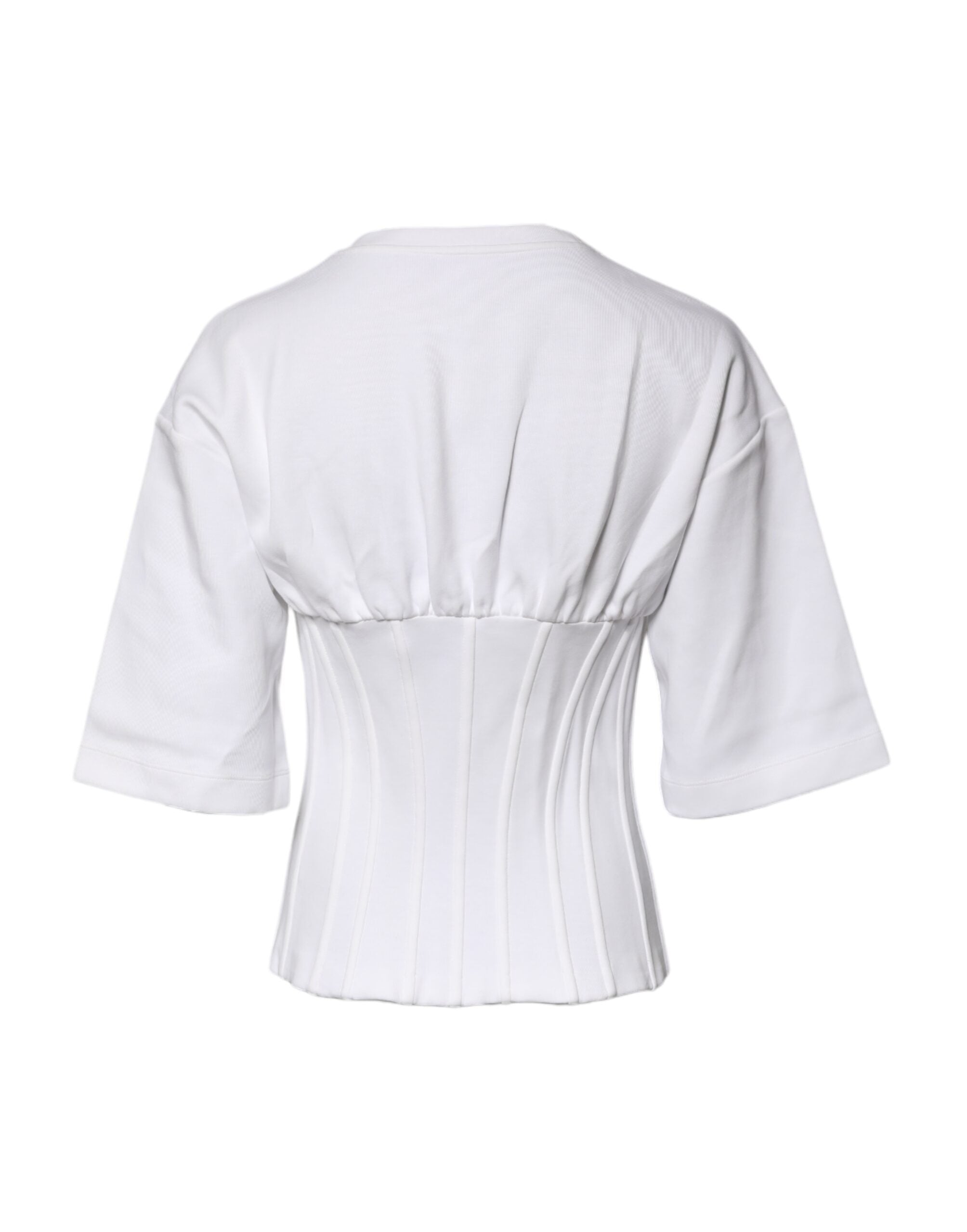 Blouse Dolce & Gabbana en coton blanc à manches 3/4, élégante et légère, vue de face sur fond neutre.
