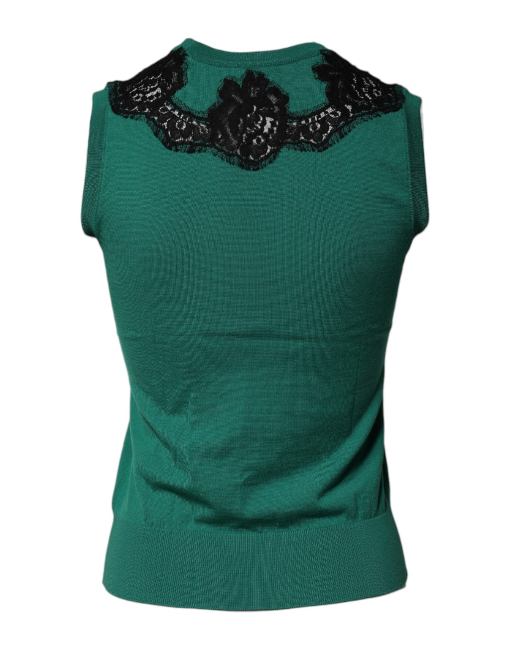 Débardeur sans manches en laine verte de Dolce & Gabbana avec détails en dentelle, élégant et sophistiqué.
