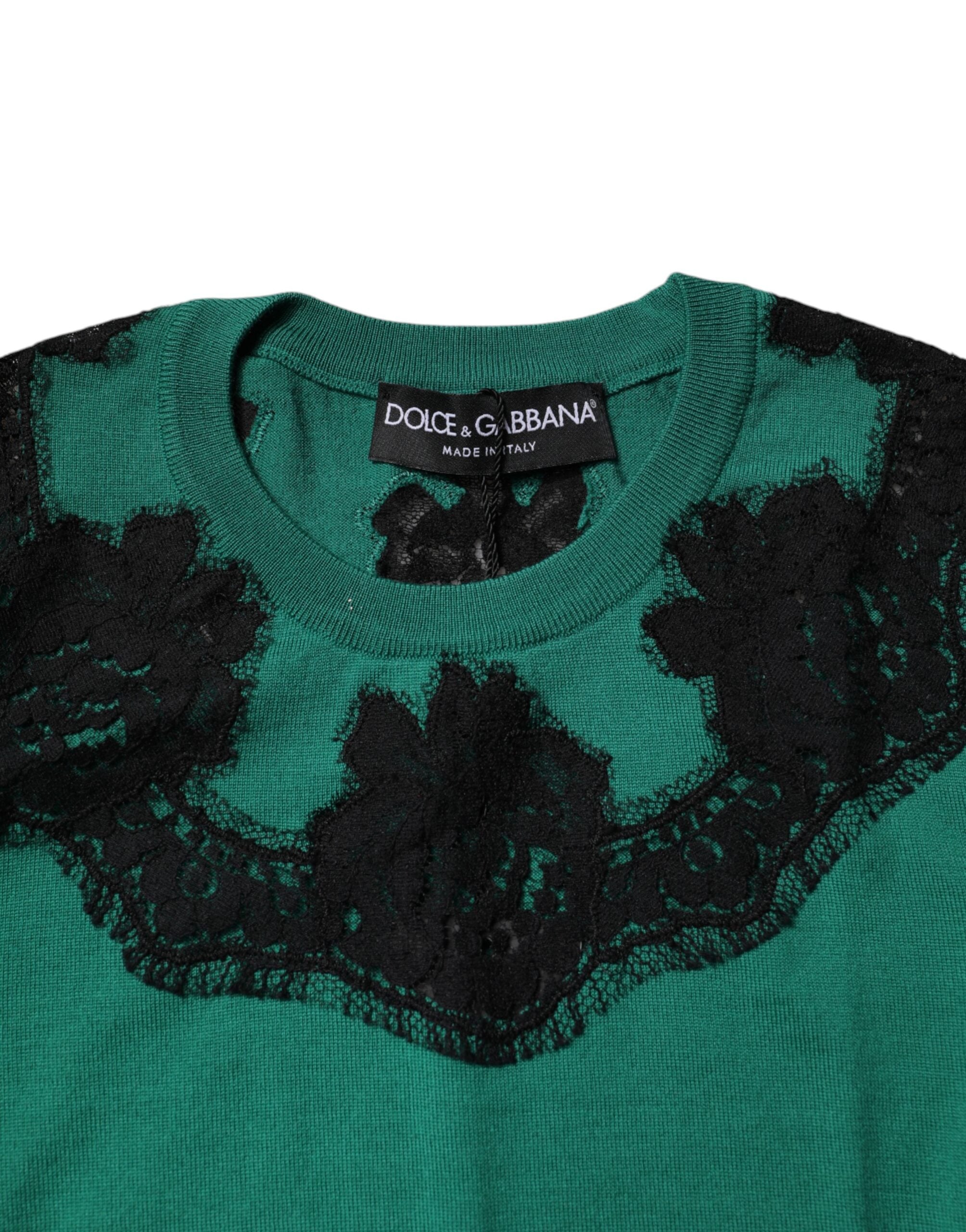 Débardeur sans manches en laine verte de Dolce & Gabbana avec détails en dentelle, élégant et tendance.