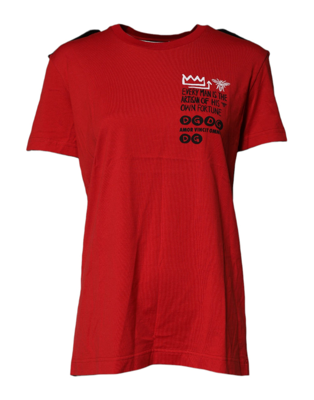 T-shirt rouge en coton Dolce & Gabbana à col rond et manches courtes, vue détaillée du devant.
