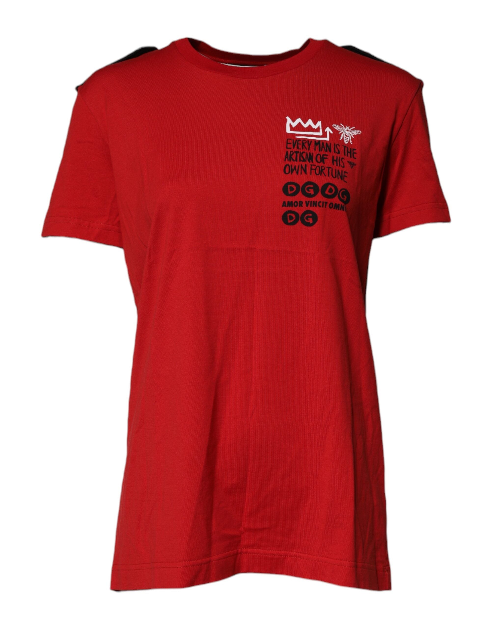 T-shirt rouge en coton Dolce & Gabbana à col rond et manches courtes, vue détaillée du devant.