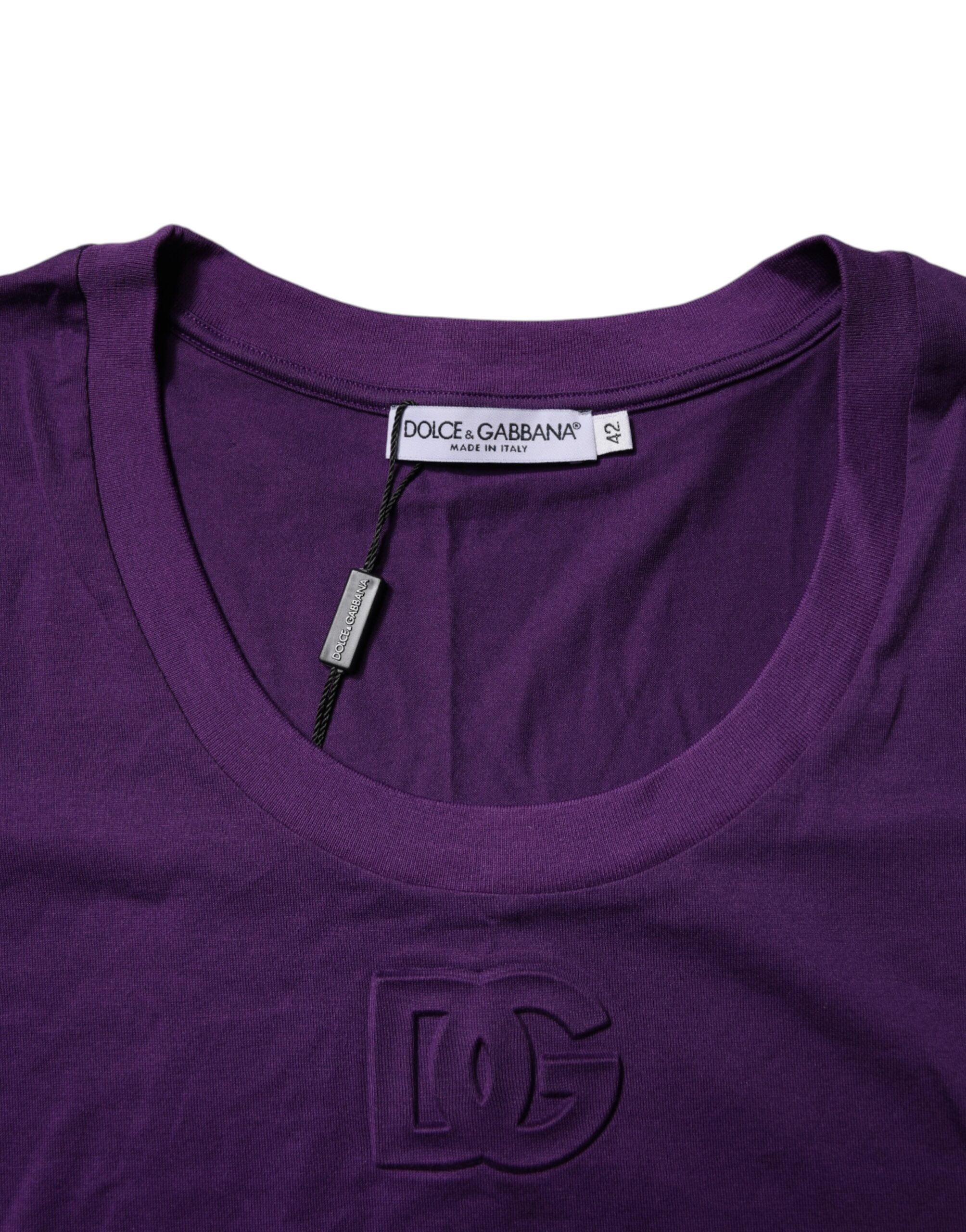 T-shirt coton violet Dolce & Gabbana à manches courtes et col rond, vue de face.