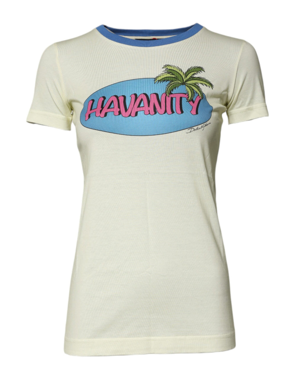 T-shirt à manches courtes en coton jaune clair de Dolce & Gabbana, design élégant et coloré, porté sur un mannequin.