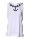 Débardeur blanc en coton Dolce & Gabbana avec broderie chaîne d'ancre, coupe élégante et détails sophistiqués.