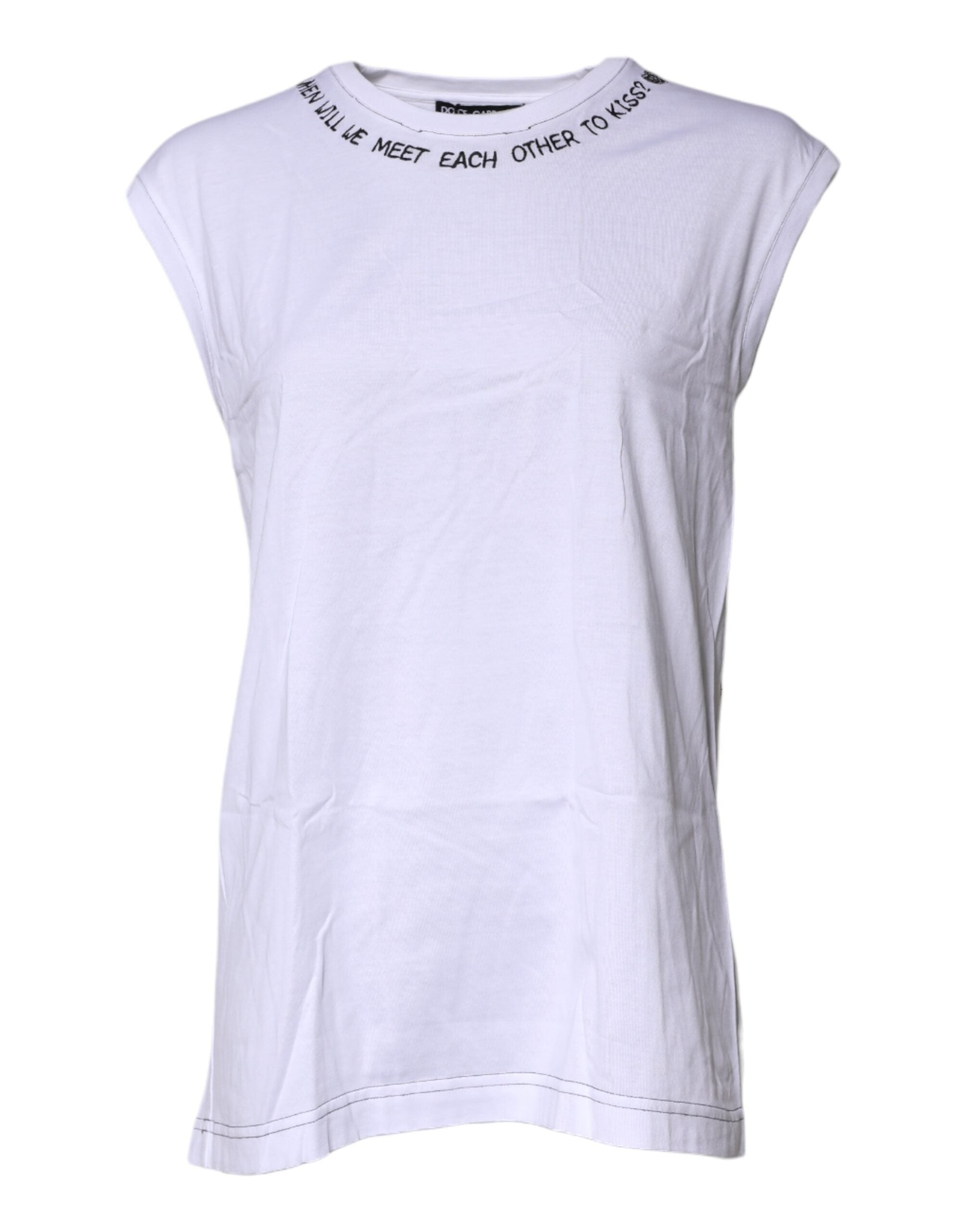 T-shirt sans manches Dolce & Gabbana en coton blanc avec imprimé floral, coupe décontractée, vue de face.