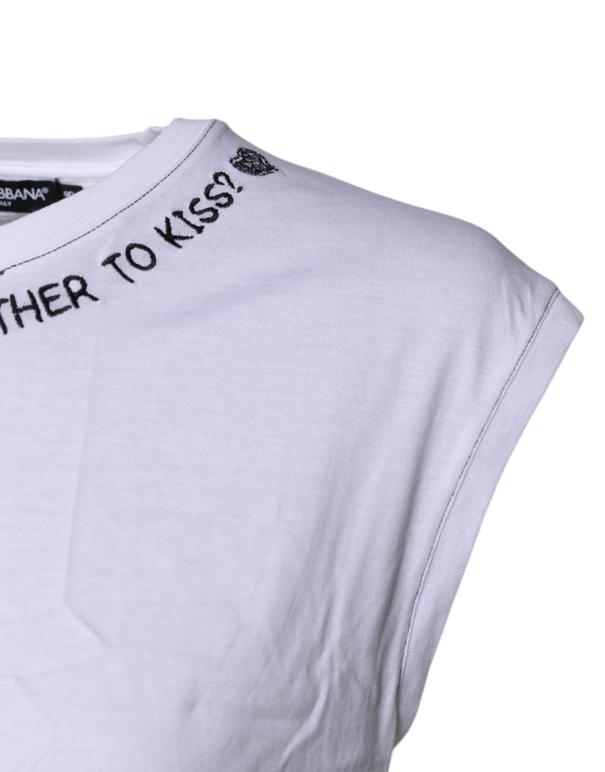 T-shirt sans manches en coton blanc de Dolce & Gabbana avec imprimé floral, style décontracté et élégant.