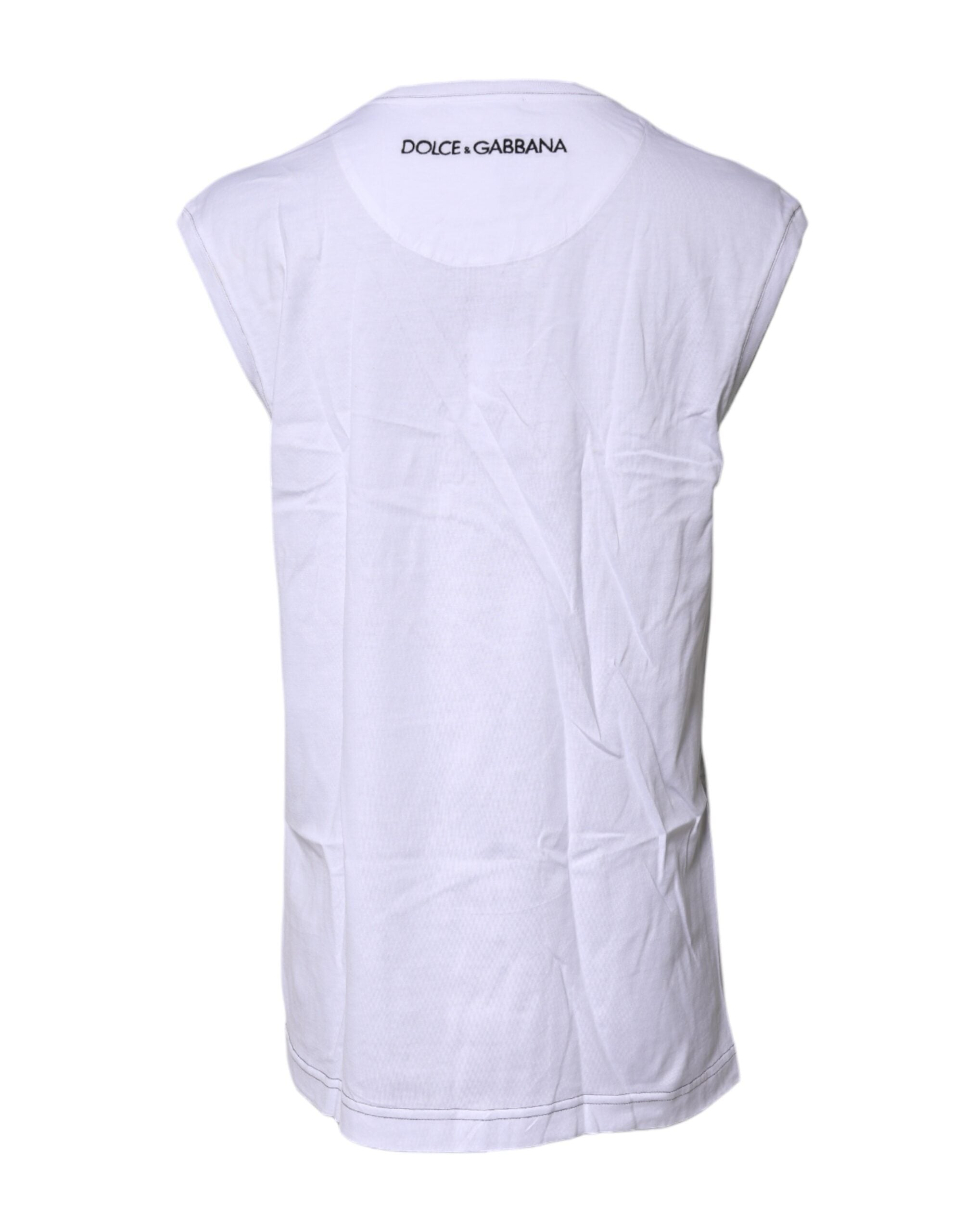 T-shirt sans manches en coton blanc Dolce & Gabbana avec imprimé floral, style décontracté et élégant.