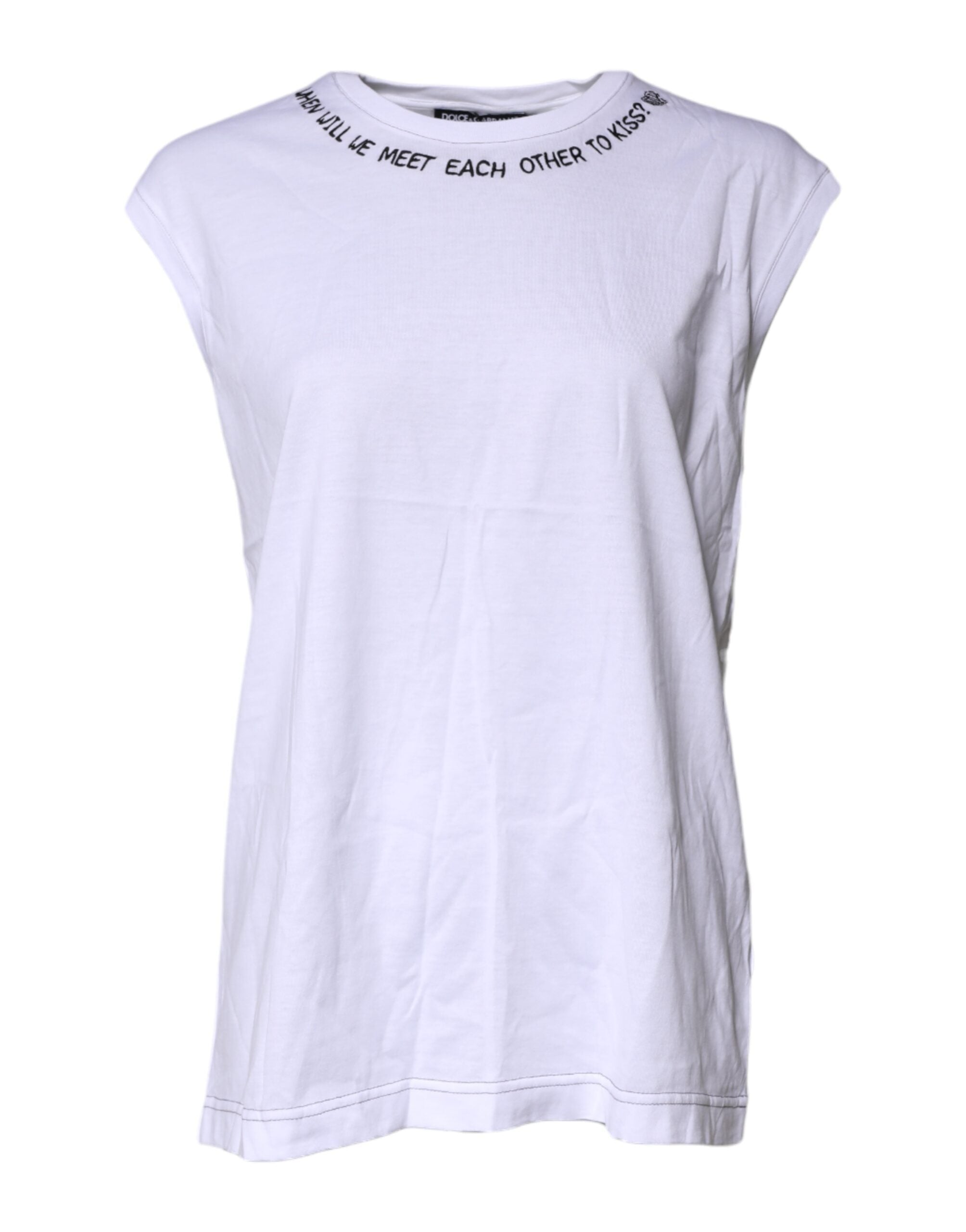 T-shirt sans manches en coton blanc Dolce & Gabbana avec imprimé floral, vue de face.