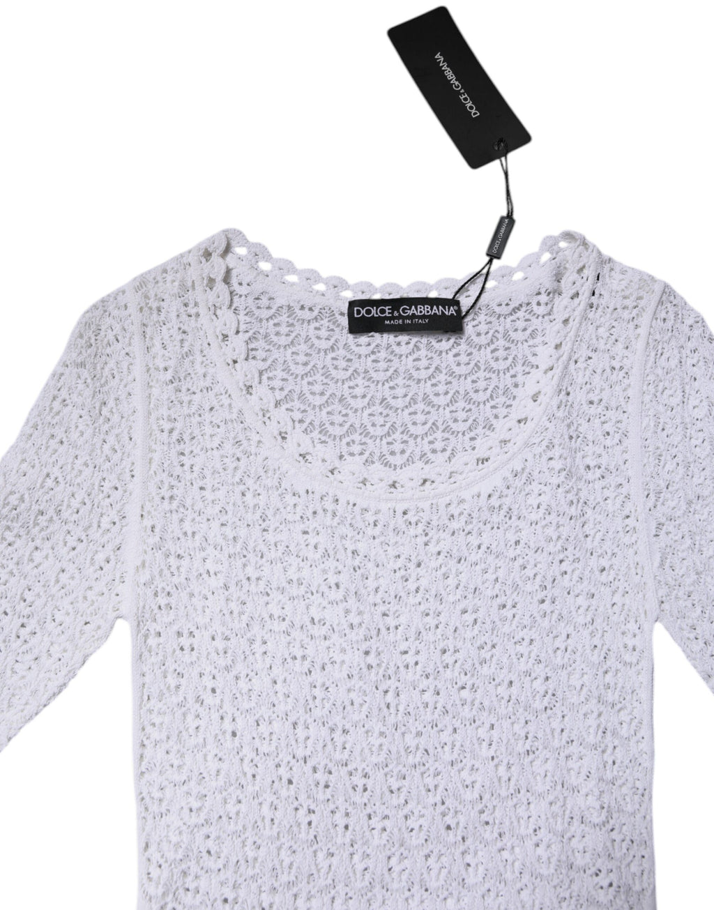 Haut en viscose blanc à manches courtes en crochet de Dolce & Gabbana, détail élégant et confection raffinée.