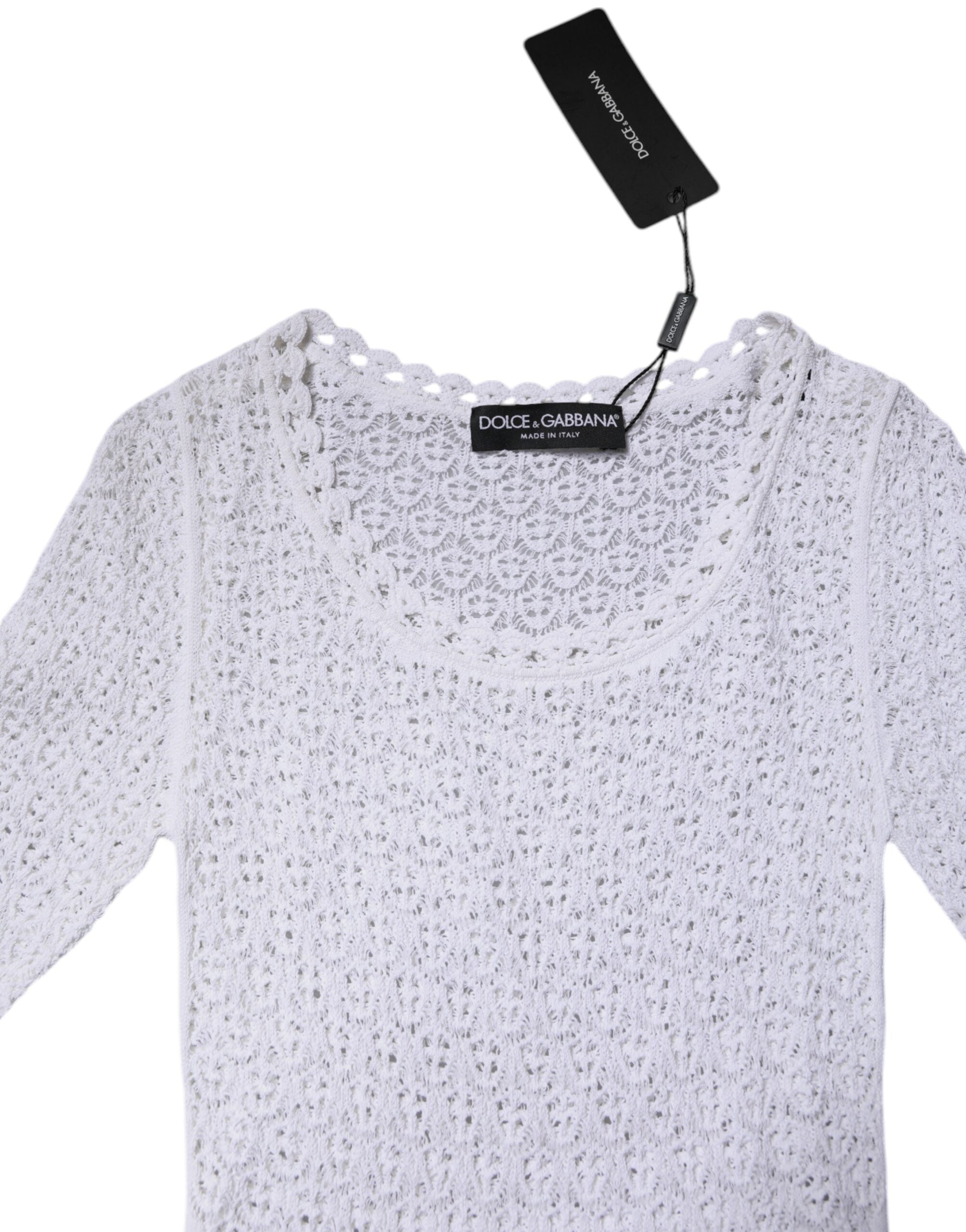 Haut en viscose blanc à manches courtes en crochet de Dolce & Gabbana, détail élégant et confection raffinée.