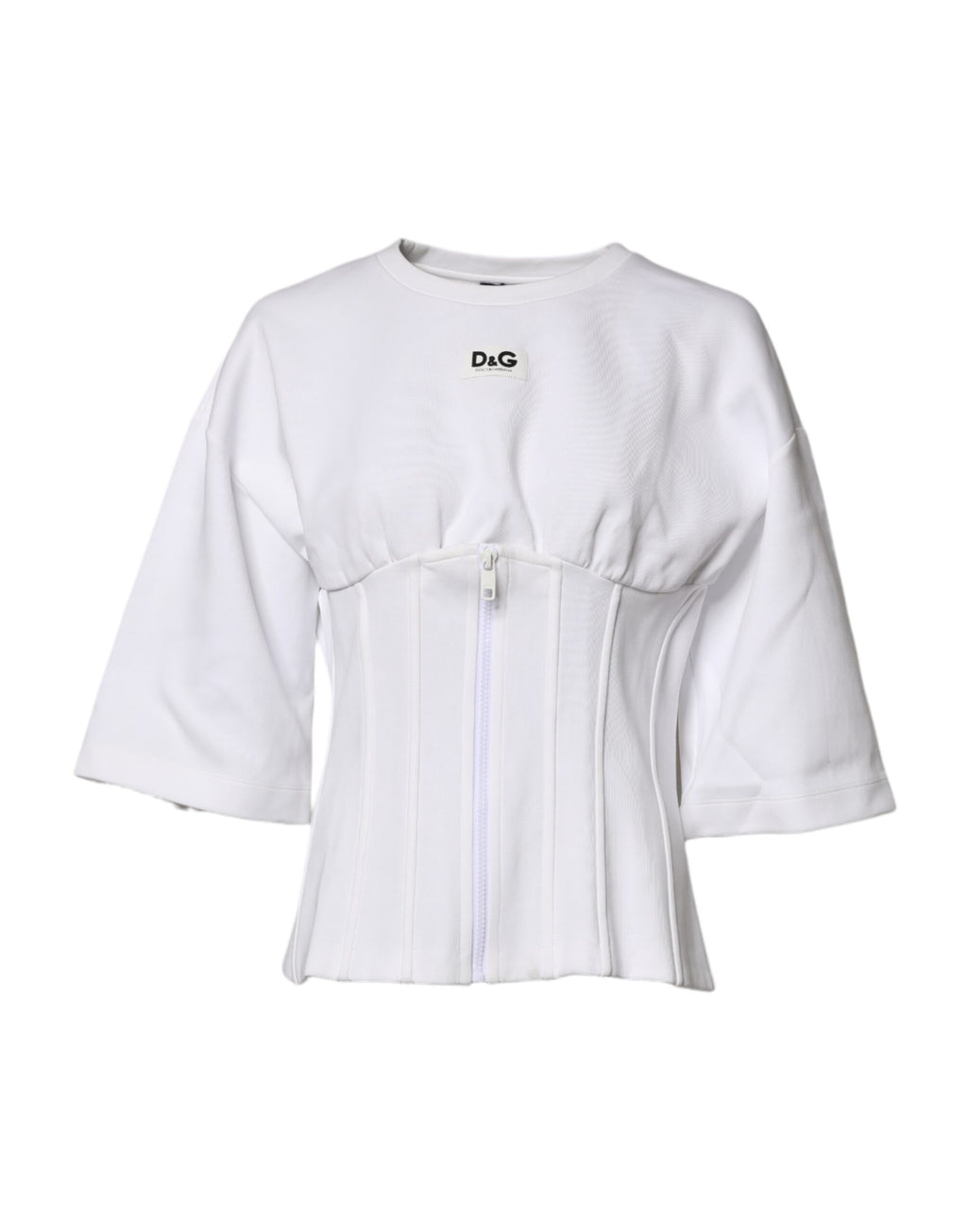 Blouse Dolce & Gabbana en coton blanc avec manches 3/4, élégante et légère, portée décontractée ou chic.