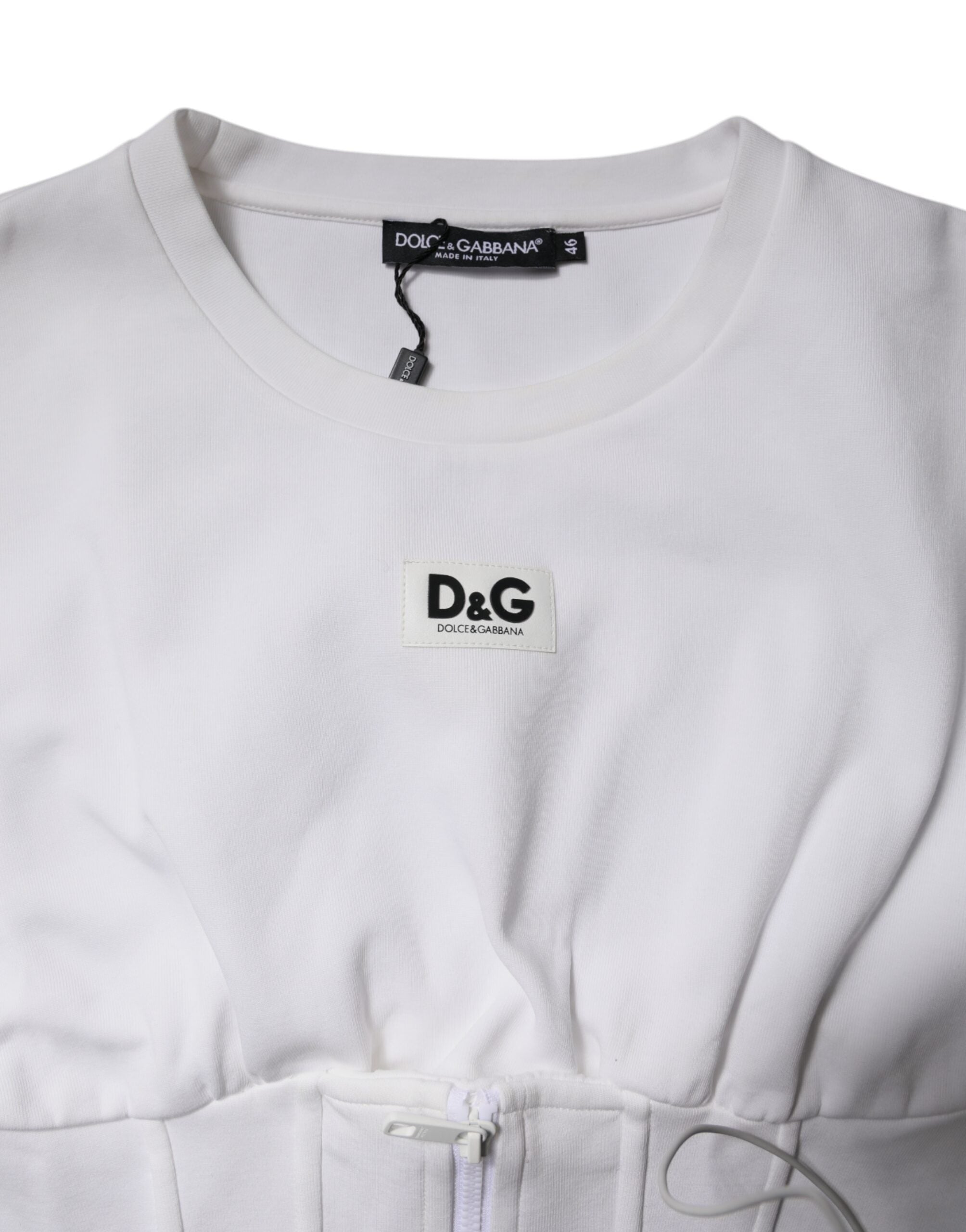 Blouse blanche en coton mélangé à manches 3/4 de Dolce & Gabbana, vue de face.