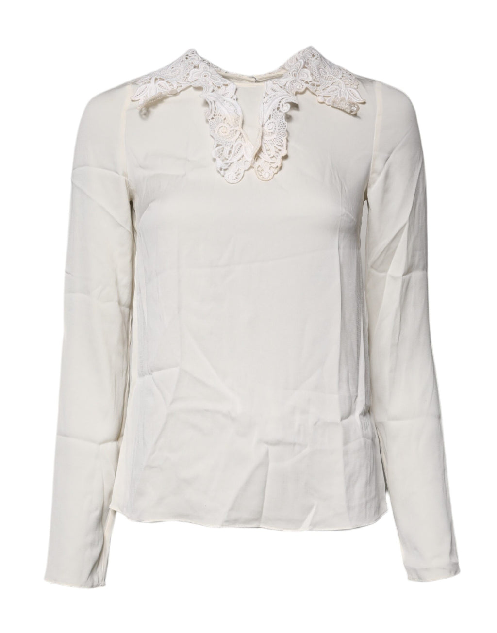 Blouse blanche à manches longues en dentelle florale Dolce & Gabbana, élégante et raffinée.