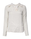 Blouse Dolce & Gabbana en dentelle florale crème à manches longues, élégance féminine et détails délicats.