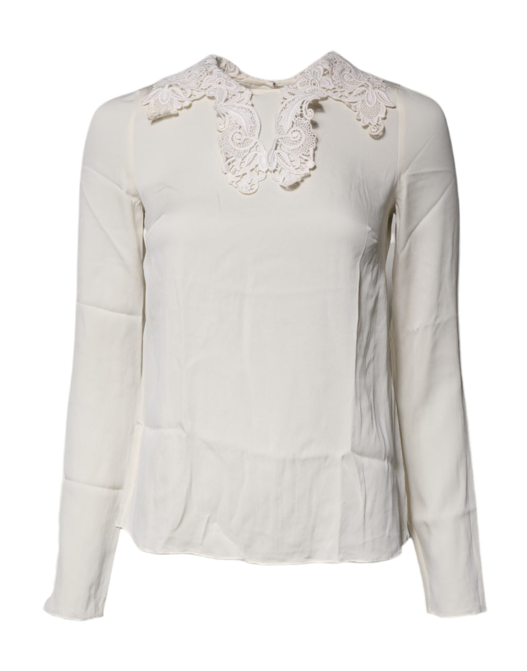 Blouse Dolce & Gabbana en dentelle florale crème à manches longues, élégante et raffinée, vue de face.