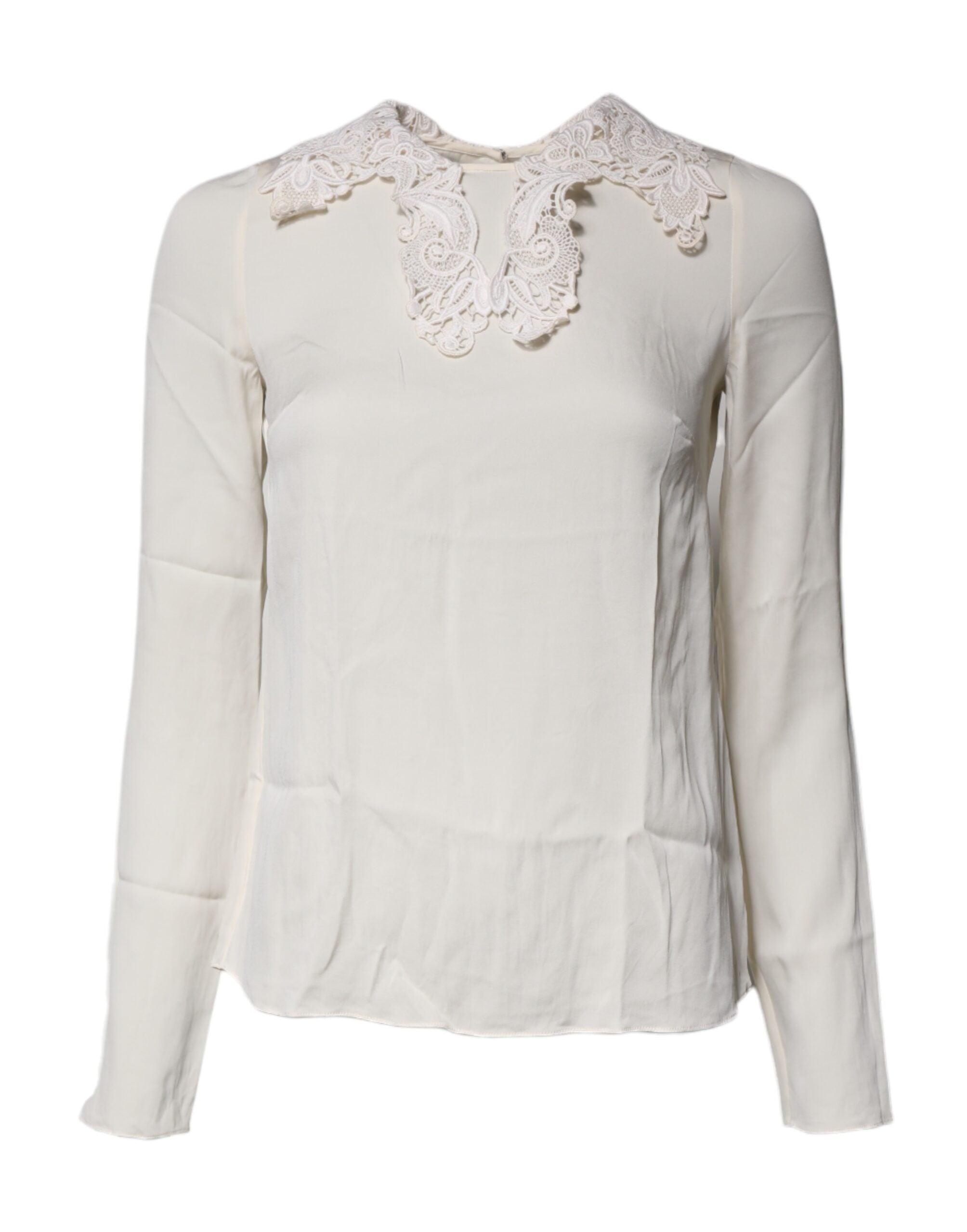 Blouse Dolce & Gabbana en dentelle florale crème à manches longues, élégante et raffinée, vue de face.