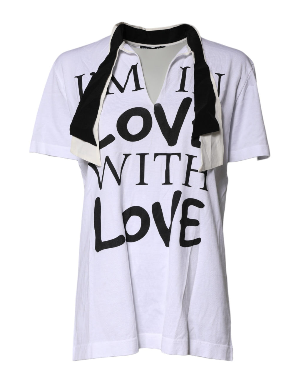 T-shirt blanc en coton et soie Dolce & Gabbana avec col ascot, élégance et confort pour un look sophistiqué.