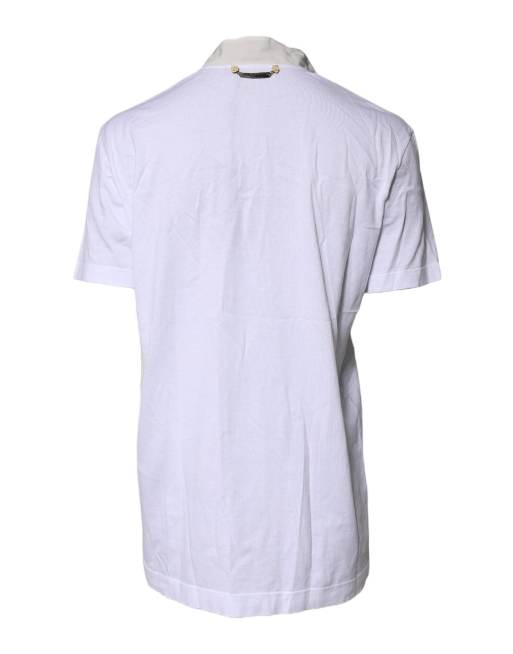 T-shirt blanc en coton et soie Dolce & Gabbana avec col ascot, détail élégant et tissu léger.