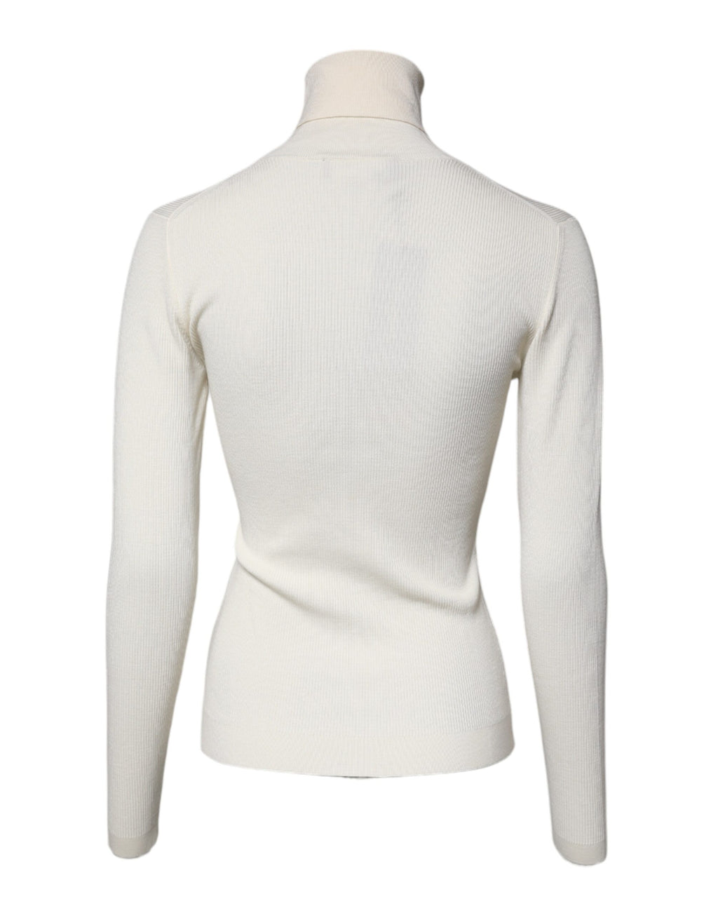 Pull en cachemire à manches longues et col roulé Dolce & Gabbana, coupe ajustée, couleur crème, détail élégant.